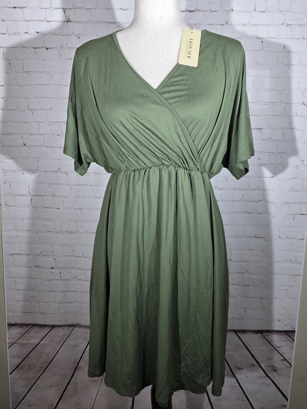 Ekouaer 3-in-1 Maternity Nursing Labor Delivery Dress Olive Green S